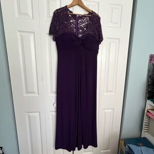 JS Boutique Deep Purple Lace-Trim Maxi Dress